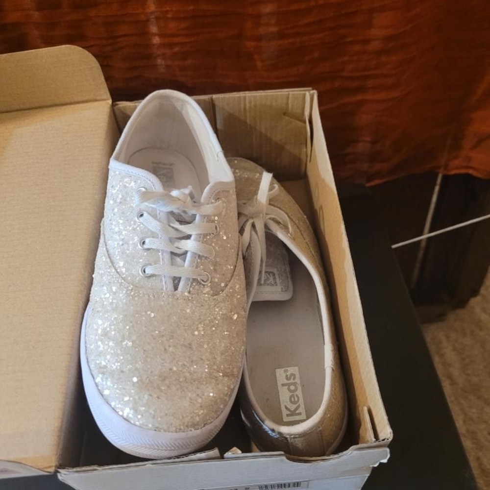 Keds Glitter Lace-Up Sneakers in Sparkling Cream